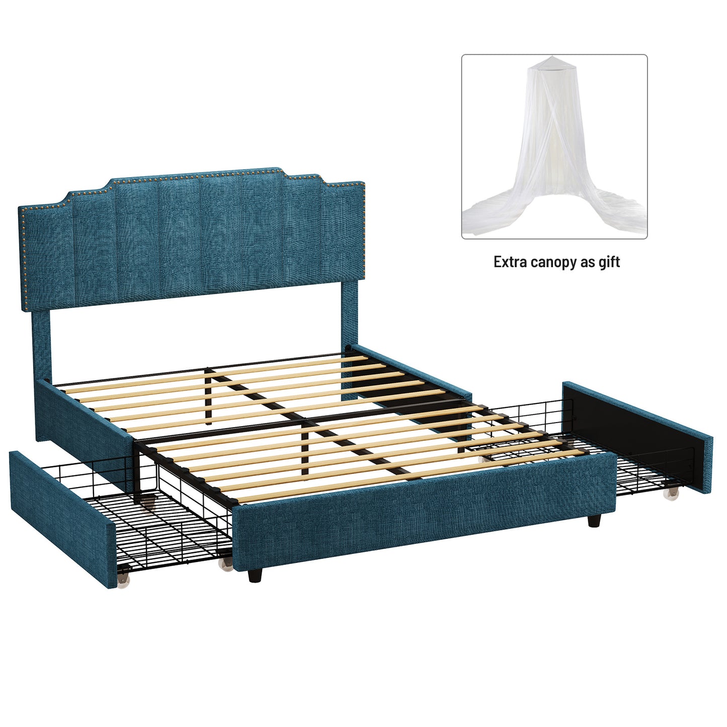 roe upholstered platform bed with 2 drawers stitched