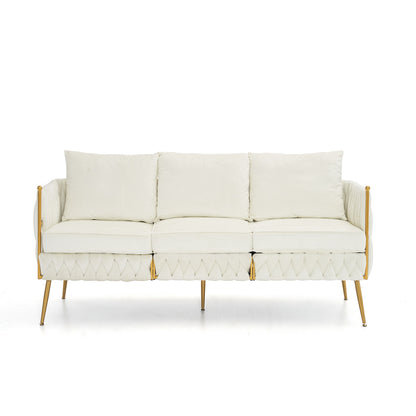 2 Pieces Velvet Sofa Couch Set, Cream White Velvet