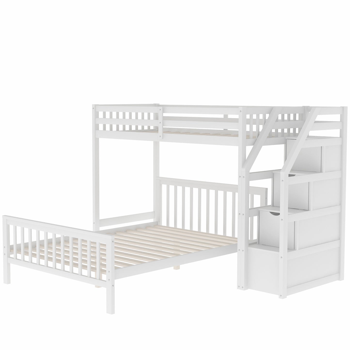 twin over full loft bed with staircase,gray