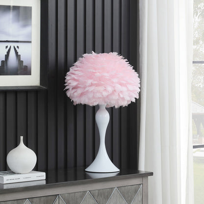 Soft Pink Feather Aquina Crisp White Contour Glam Table Lamp
