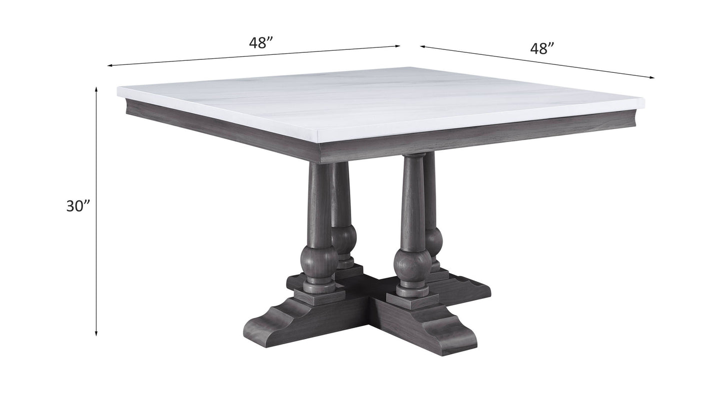 acme yabeina square dining table , marble top & gray oak finish