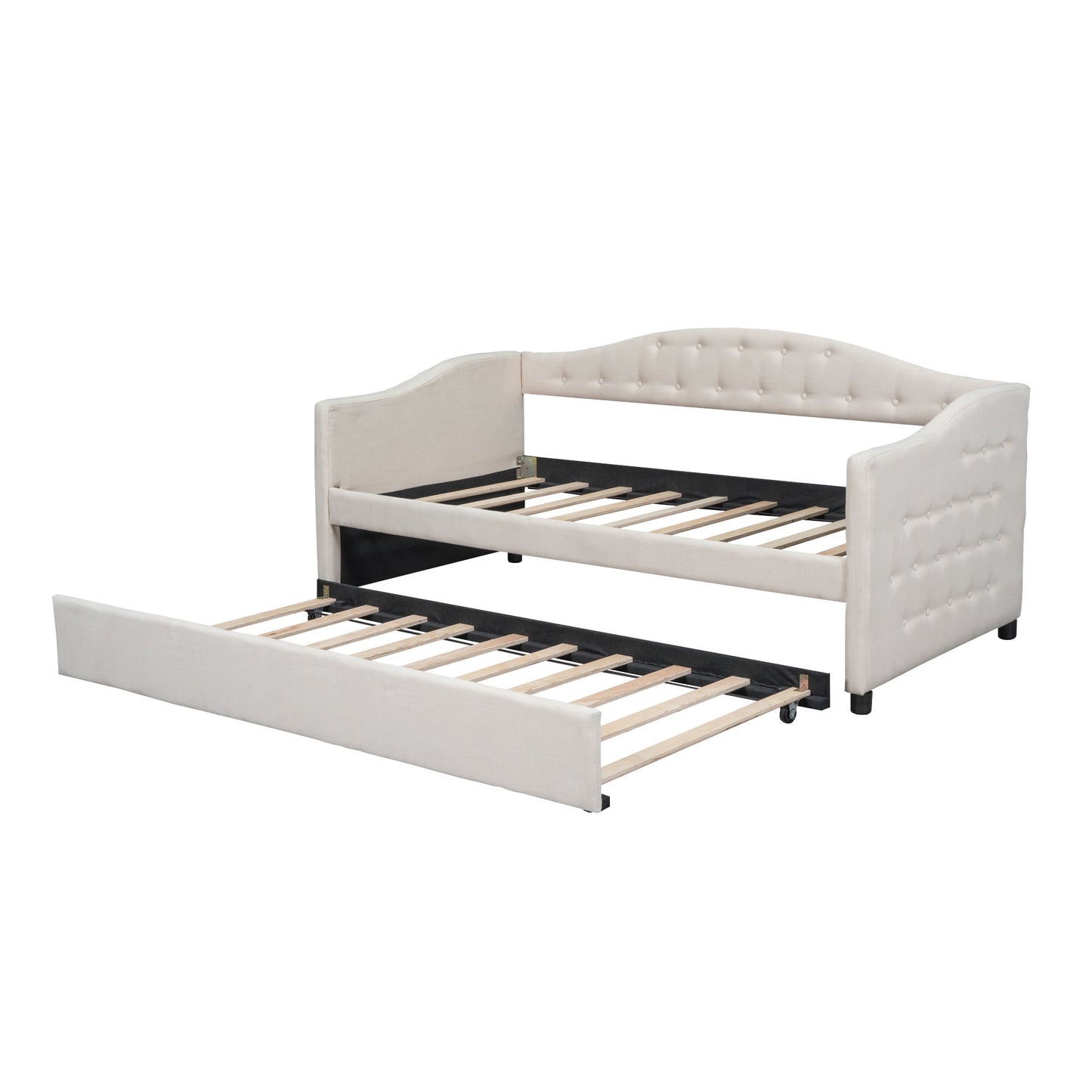 vogue upholstered bed with trundle, beige