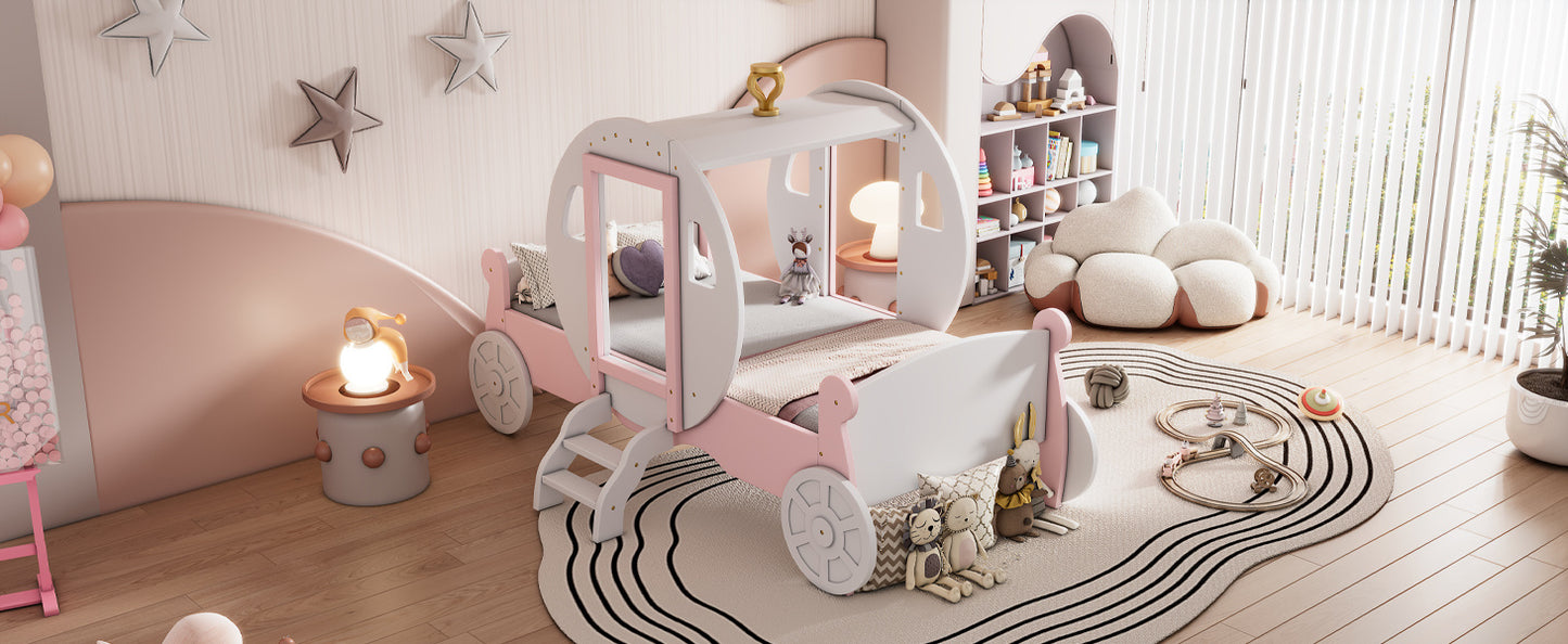 princess carriage bed with crown ,white+pink