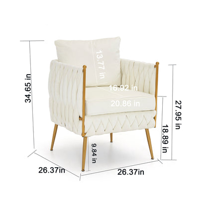 2 Pieces Modern Upholstered Couch Set, Cream White Velvet