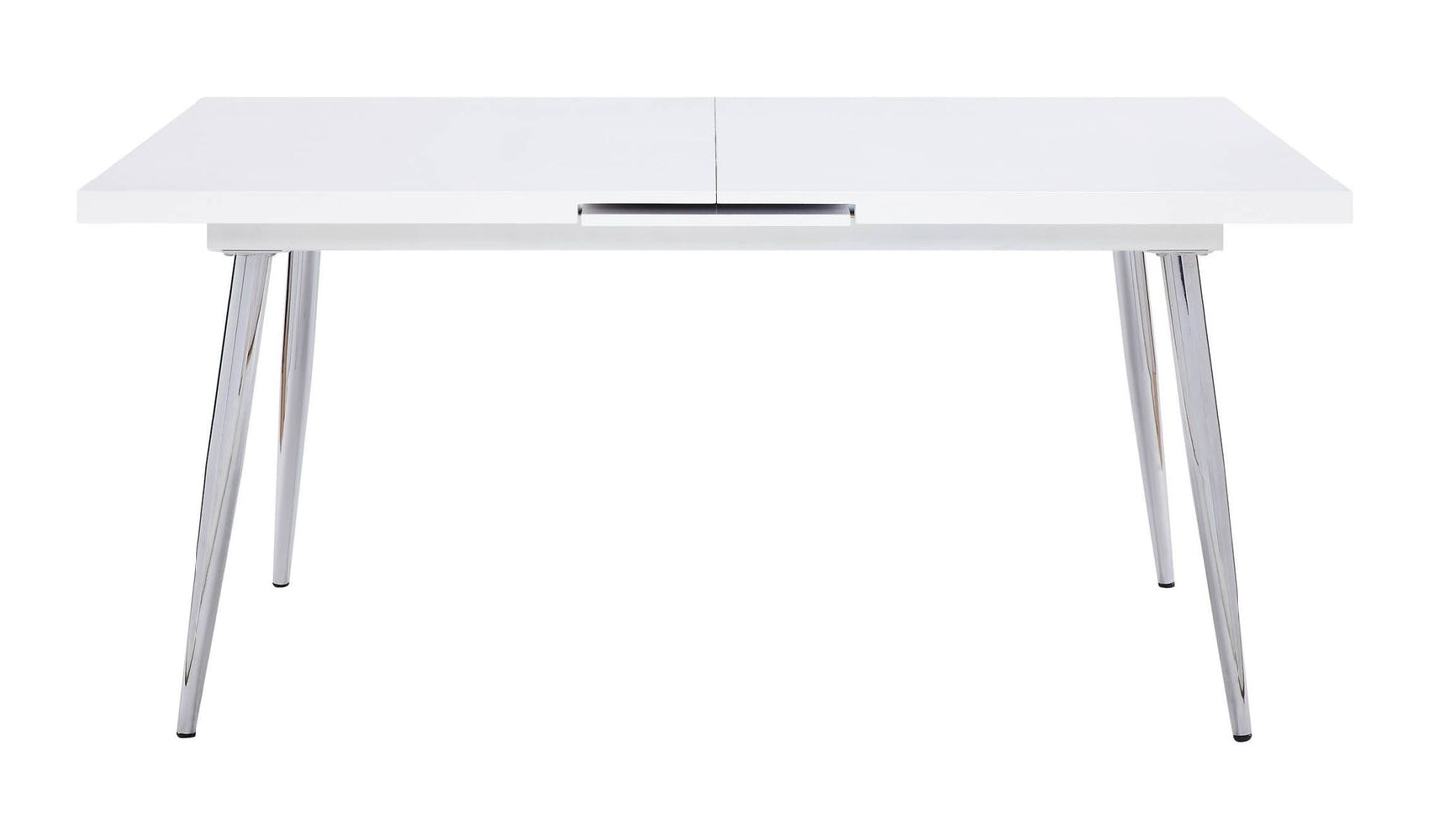 acme weizor dining table, white high gloss & chrome