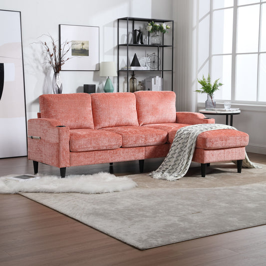 Zara Storage/ Cupholder Sectional Sofa, Pink