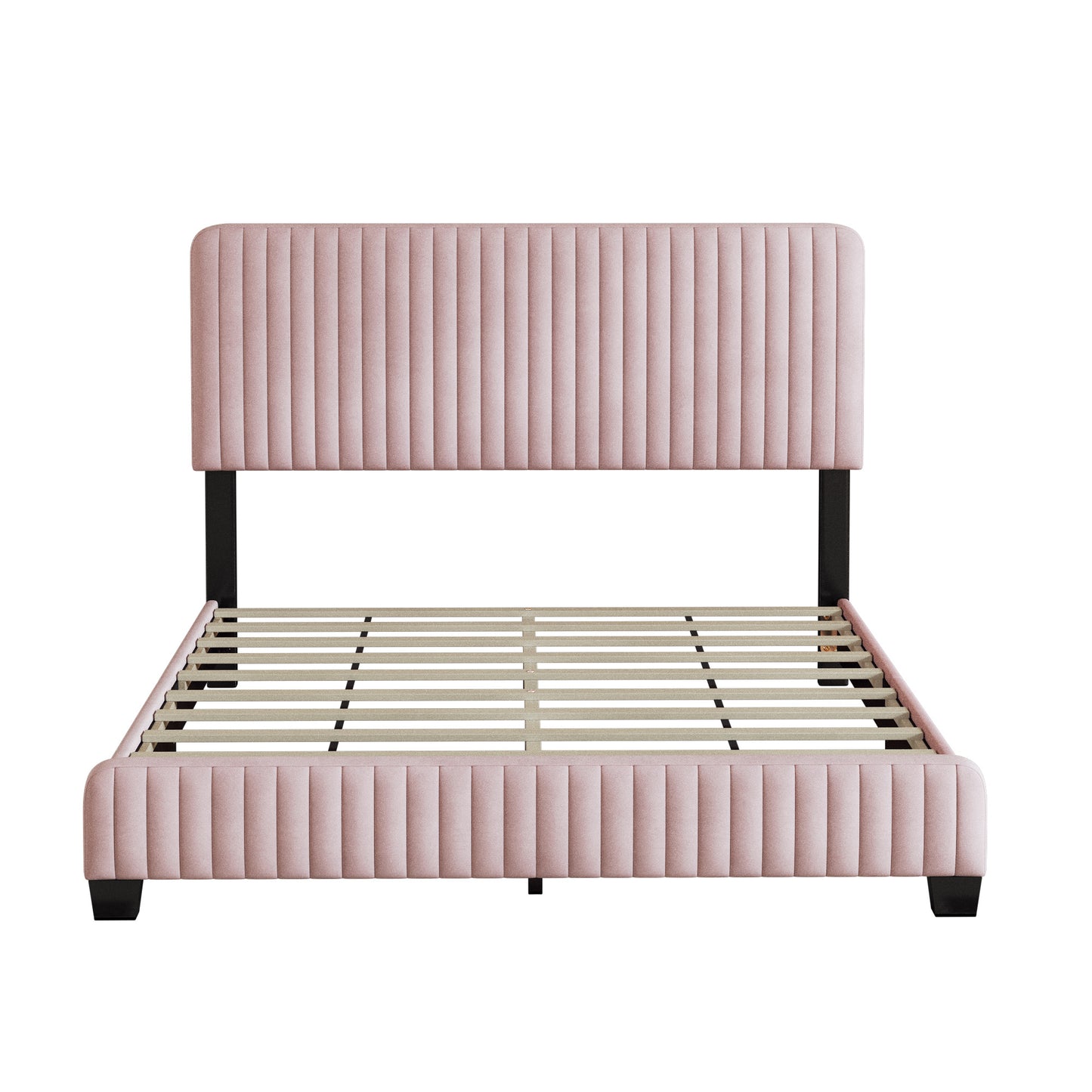 emily upholstered platform bed, pink