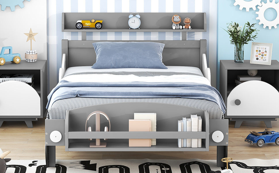 twin size car-shaped platform bed, gray