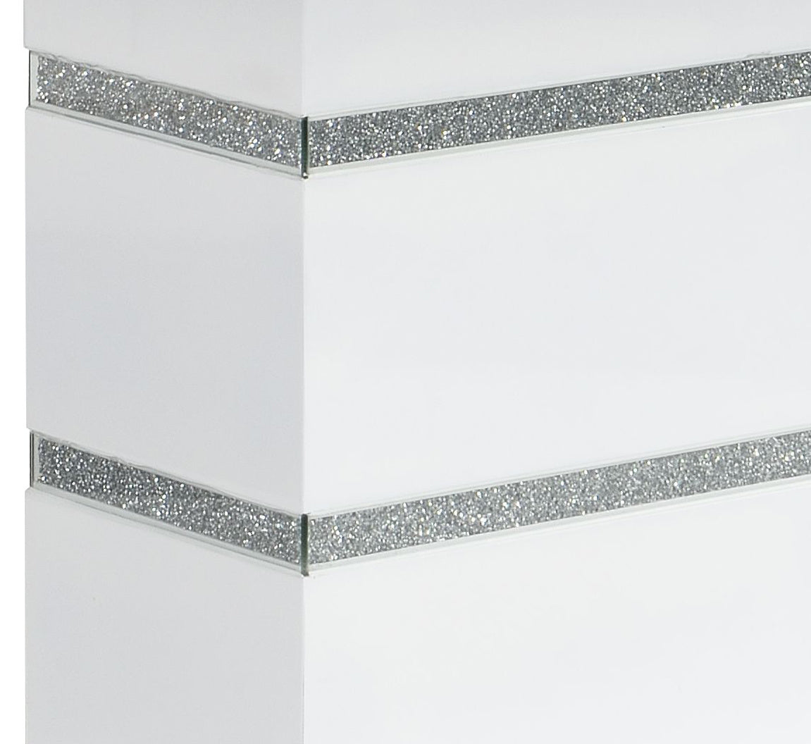 acme elizaveta dining table, gray velvet, faux crystal diamonds &white high gloss finish