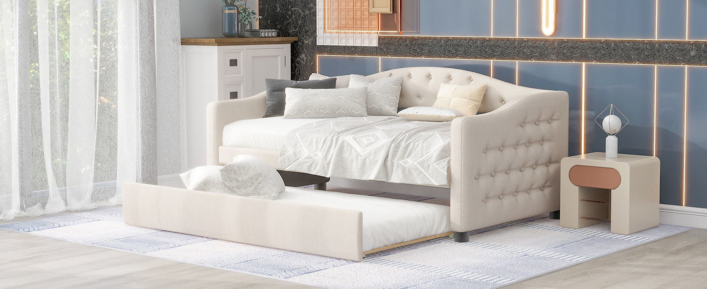 vogue upholstered bed with trundle, beige