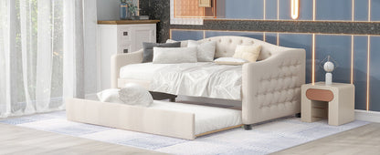 Vogue Upholstered Bed with Trundle, Beige