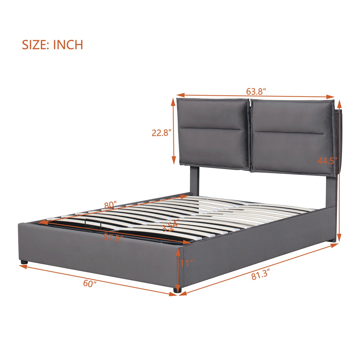 upholstered platform bed with a hydraulic storage system