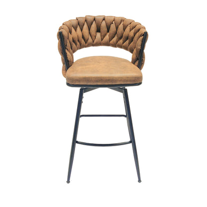Technical Leather Woven Bar Stool Set of 4, Brown