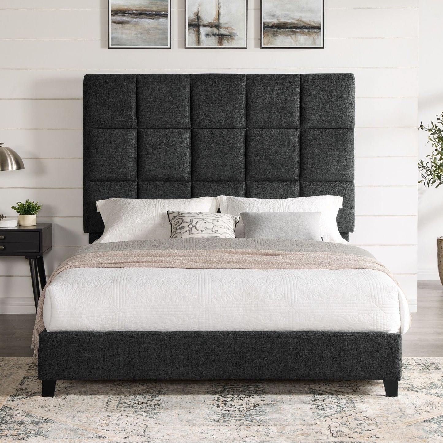 bridgevine home queen size grey squares upholstered platform bed
