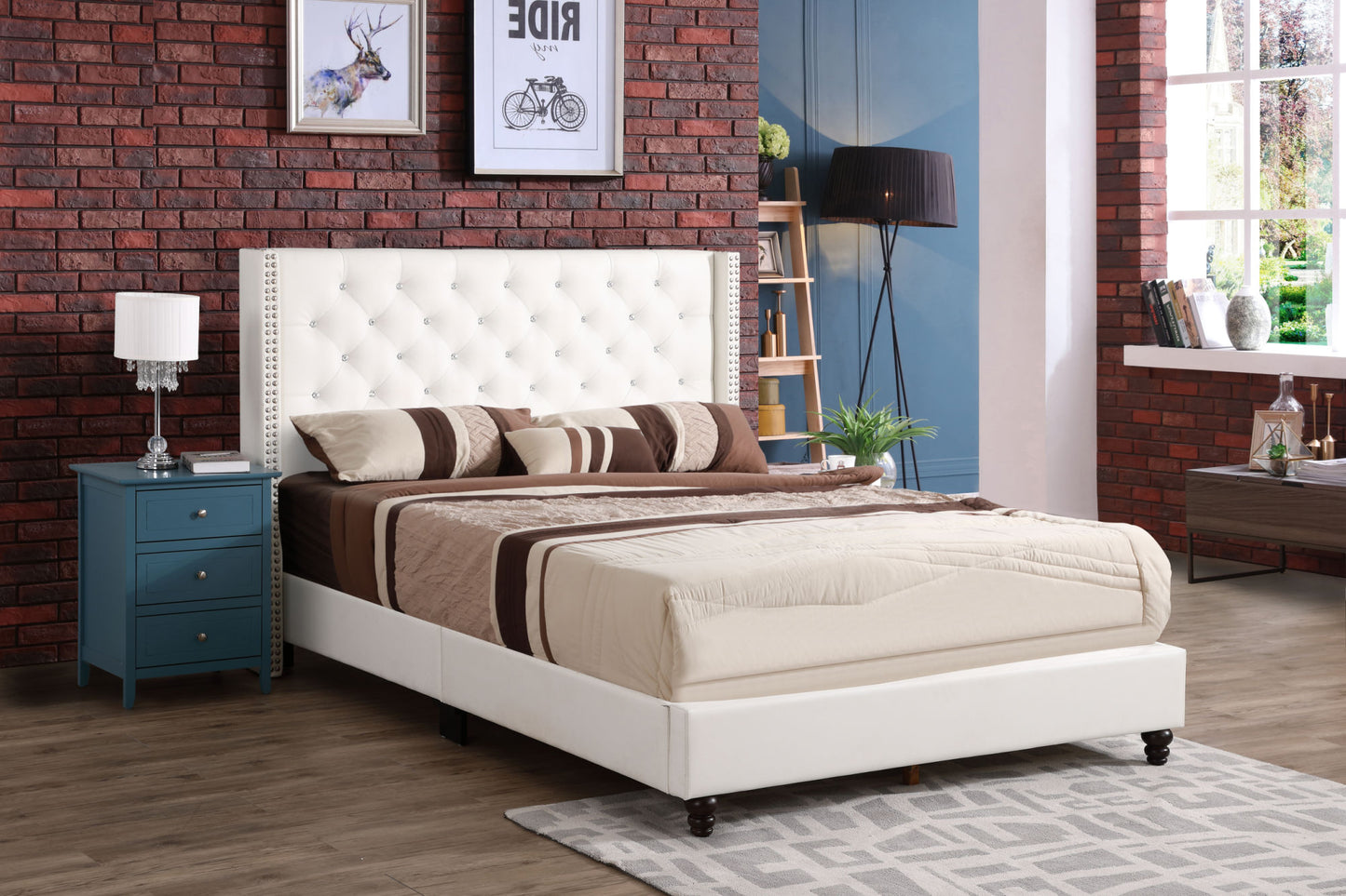 julie upholstered bed , white