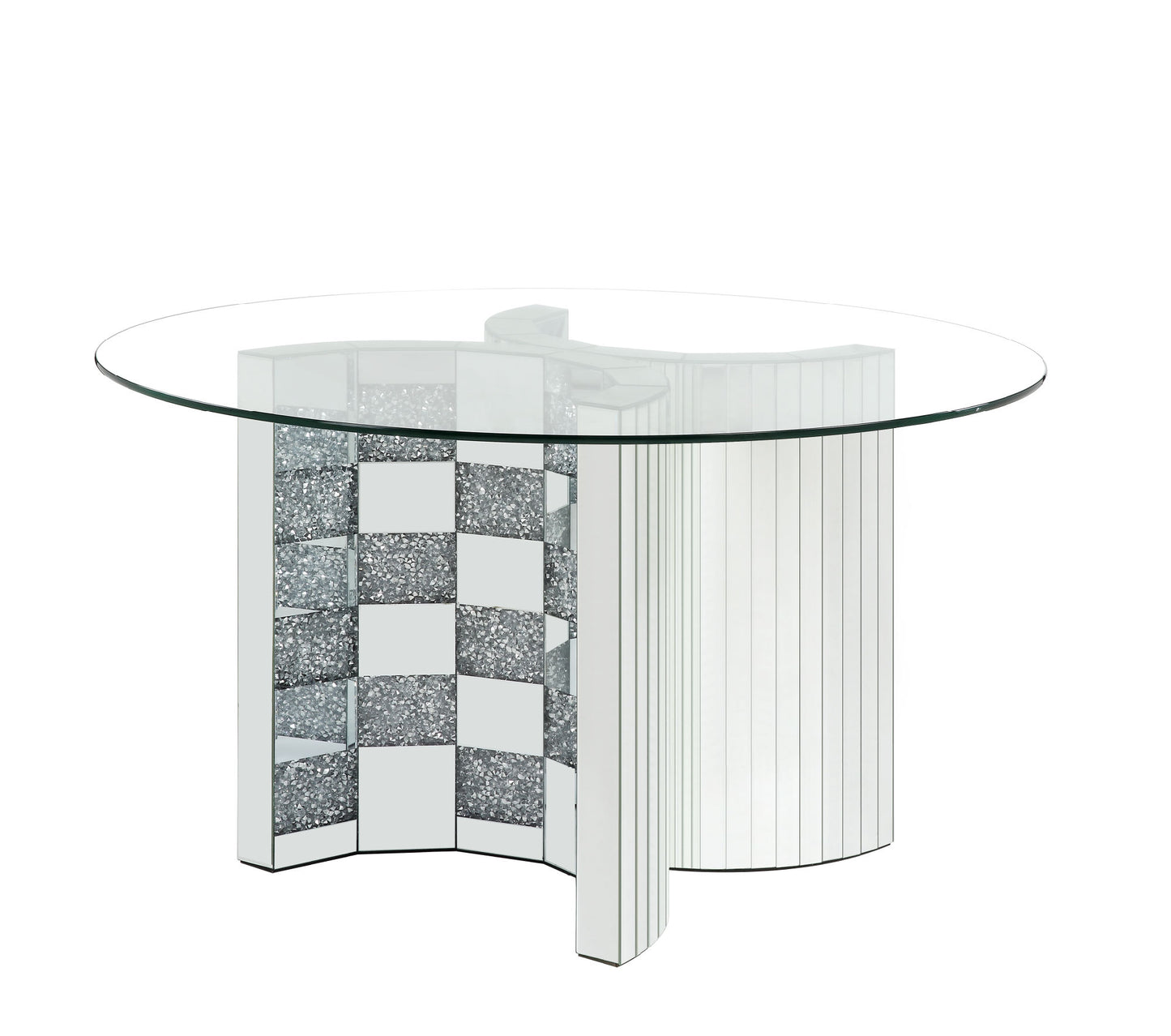 acme noralie dining table mirrored & faux diamonds