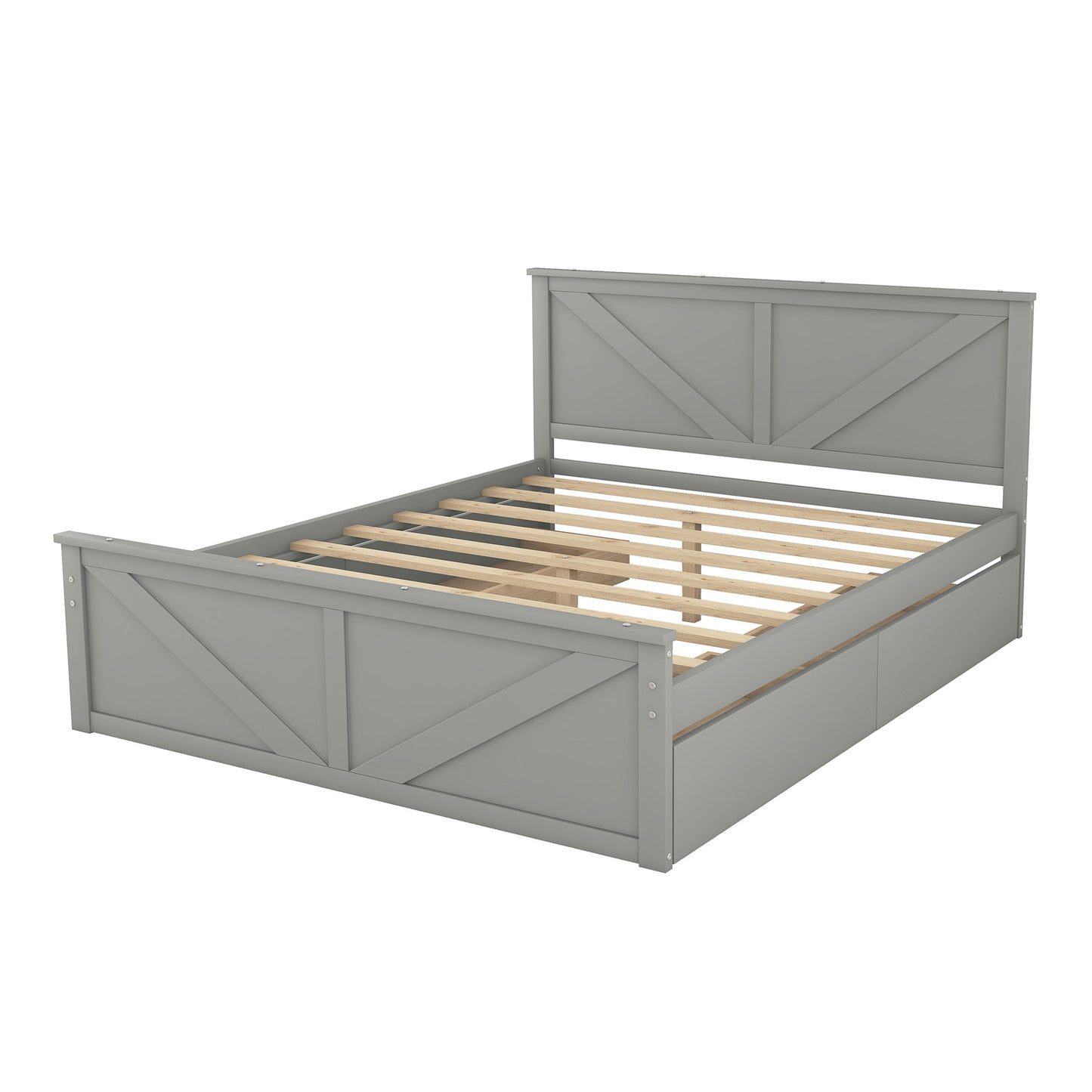 country wooden platform bed with four storage drawers