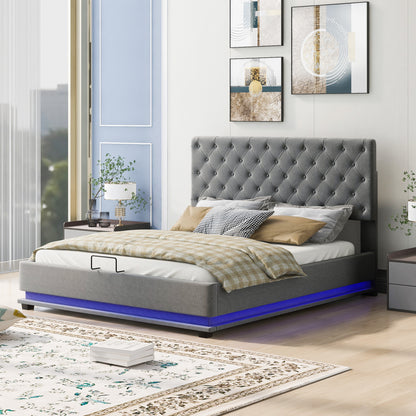 Kaylie Upholstered Platform Bed with Storage & Adjustable Tufted Headboard and LED Light