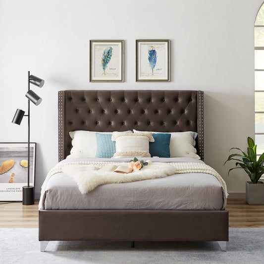 Ashley Brown Upholstered Bed  + metal legs with Electroplate