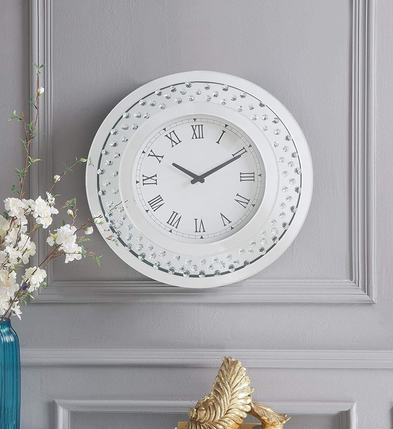 acme nysa wall clock in mirrored & faux crystals