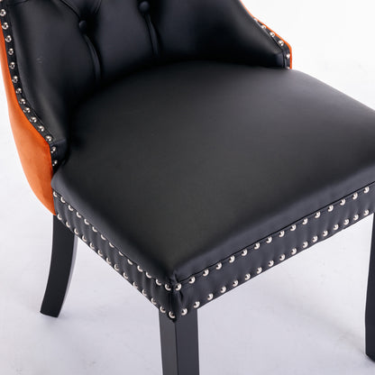 Nikki Collection Modern High-end Tufted Dining Chairs 2-Pcs Set, Black+Orange