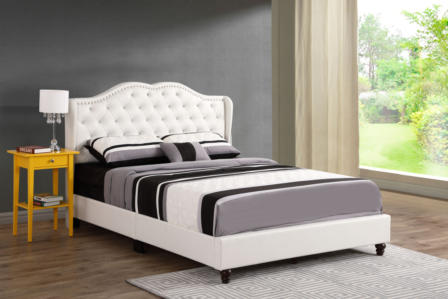 joy upholstered bed , white