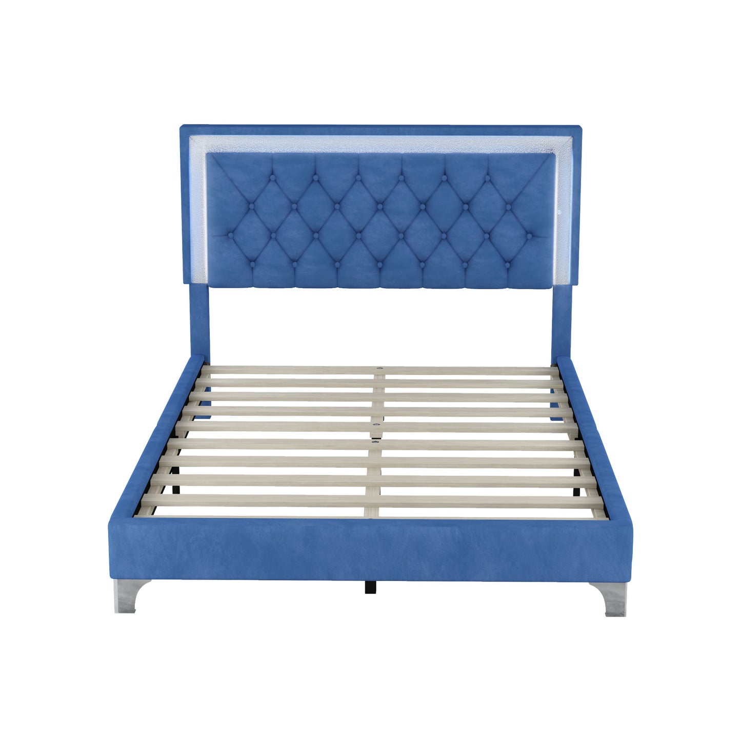 upholstered bed frame with led lights, blue