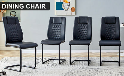 Modern Leather Chairs Set of 4, Black+PU