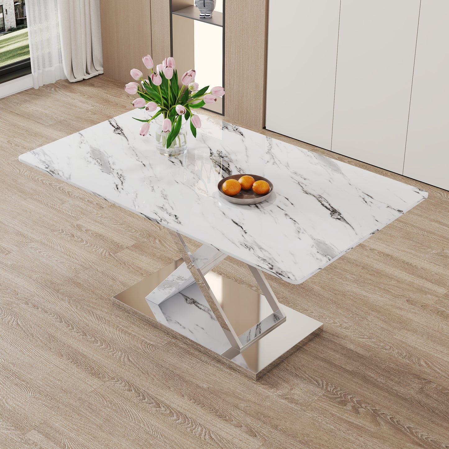marble textured glass dining table