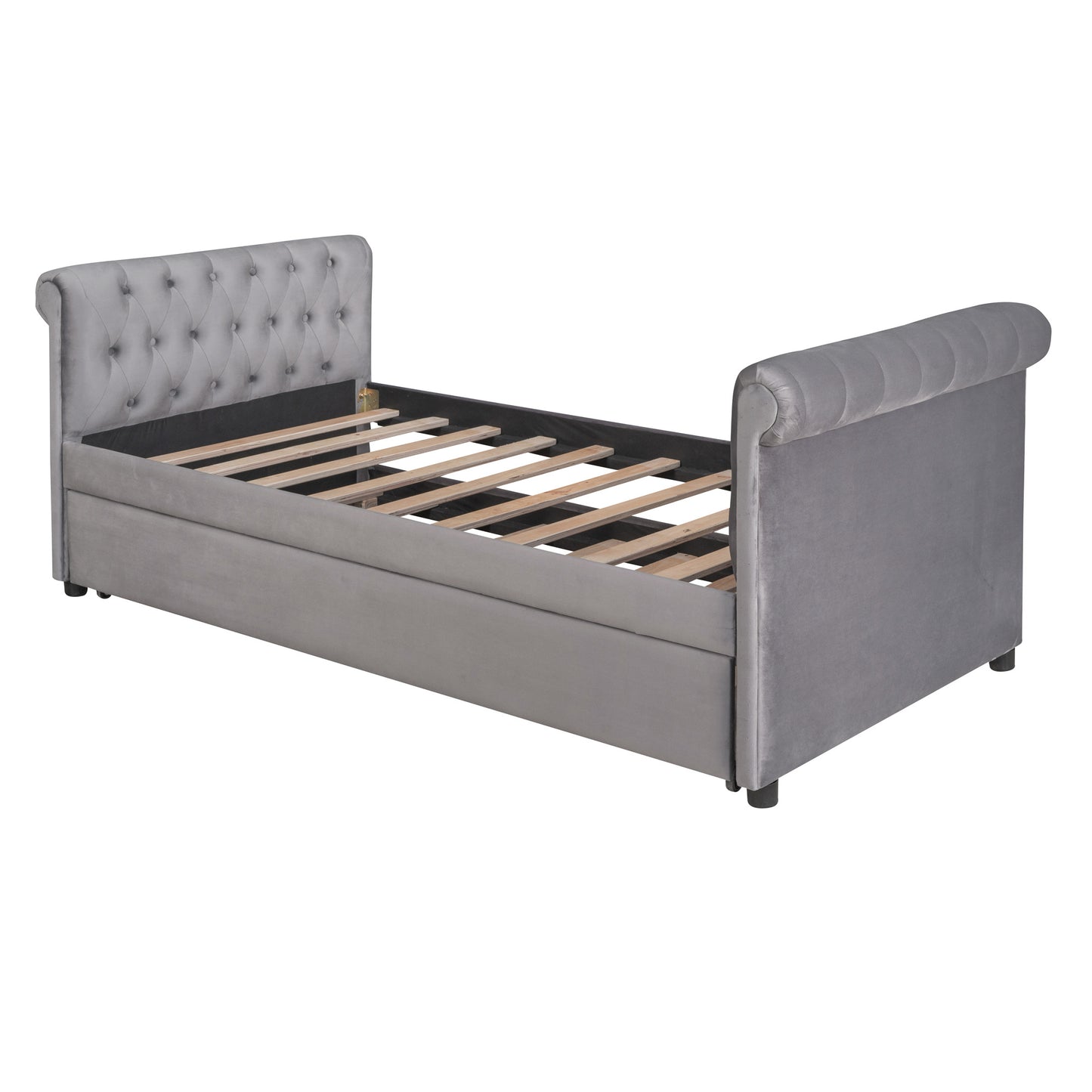 sara upholstered bed with trundle, gray