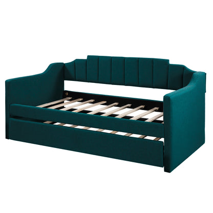 Upholstered Twin Bed with Trundle, Green