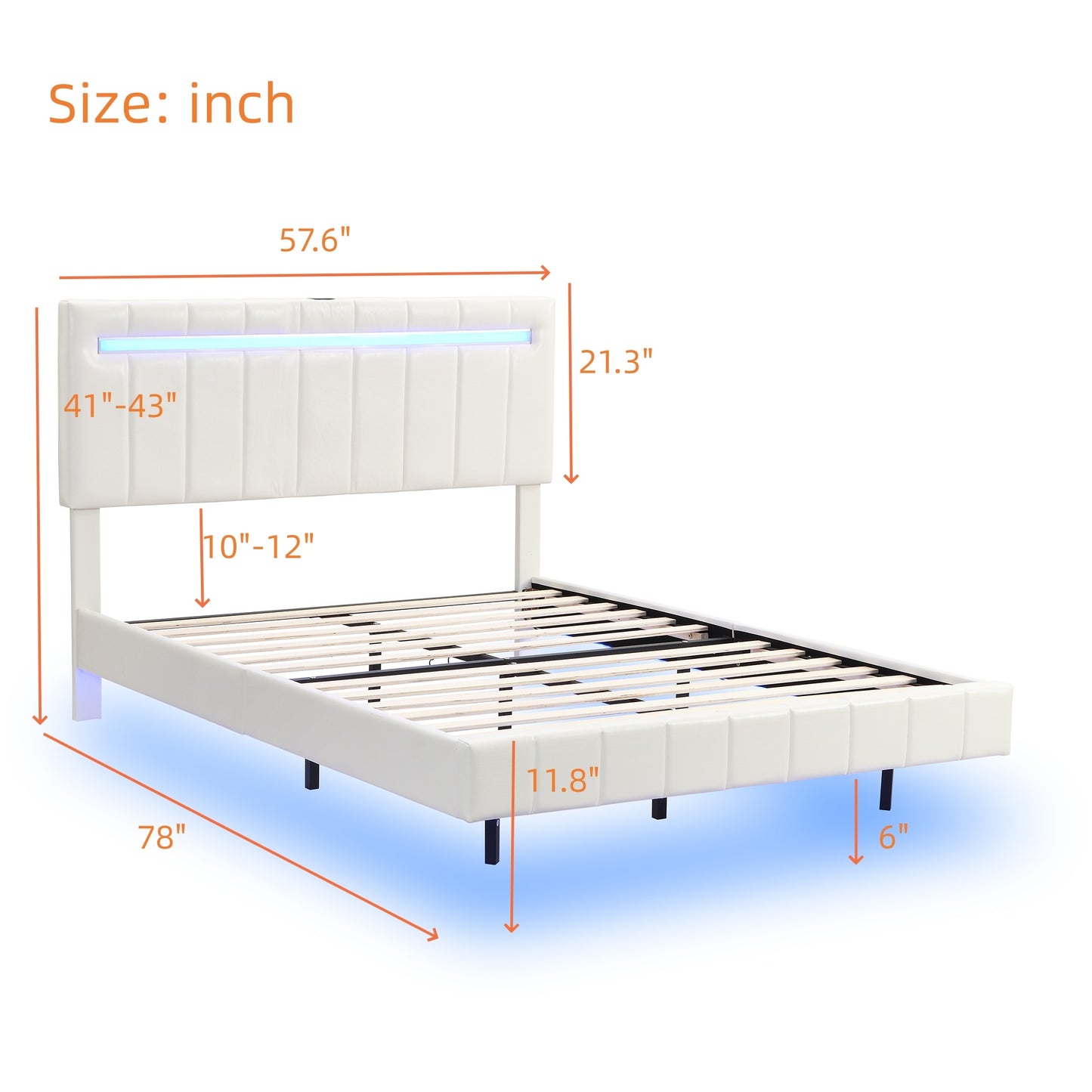 floating bed frame with led lights and usb charging