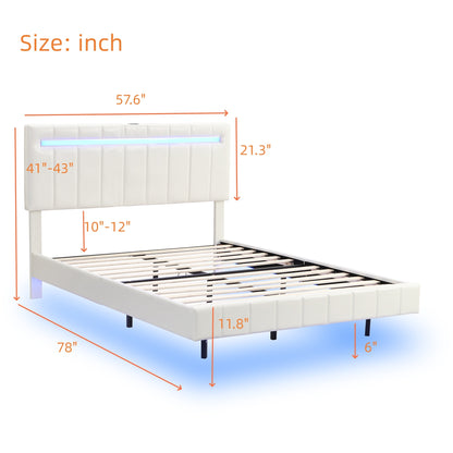 Floating Bed Frame with LED Lights and USB Charging