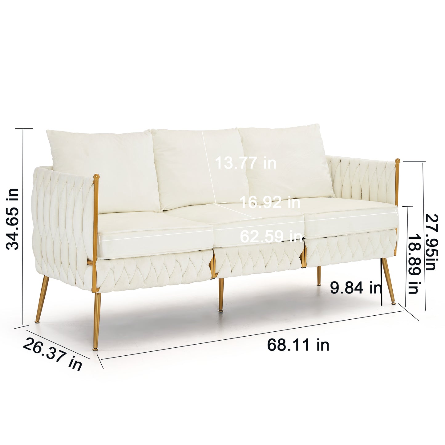 2 pieces modern upholstered couch set, cream white velvet