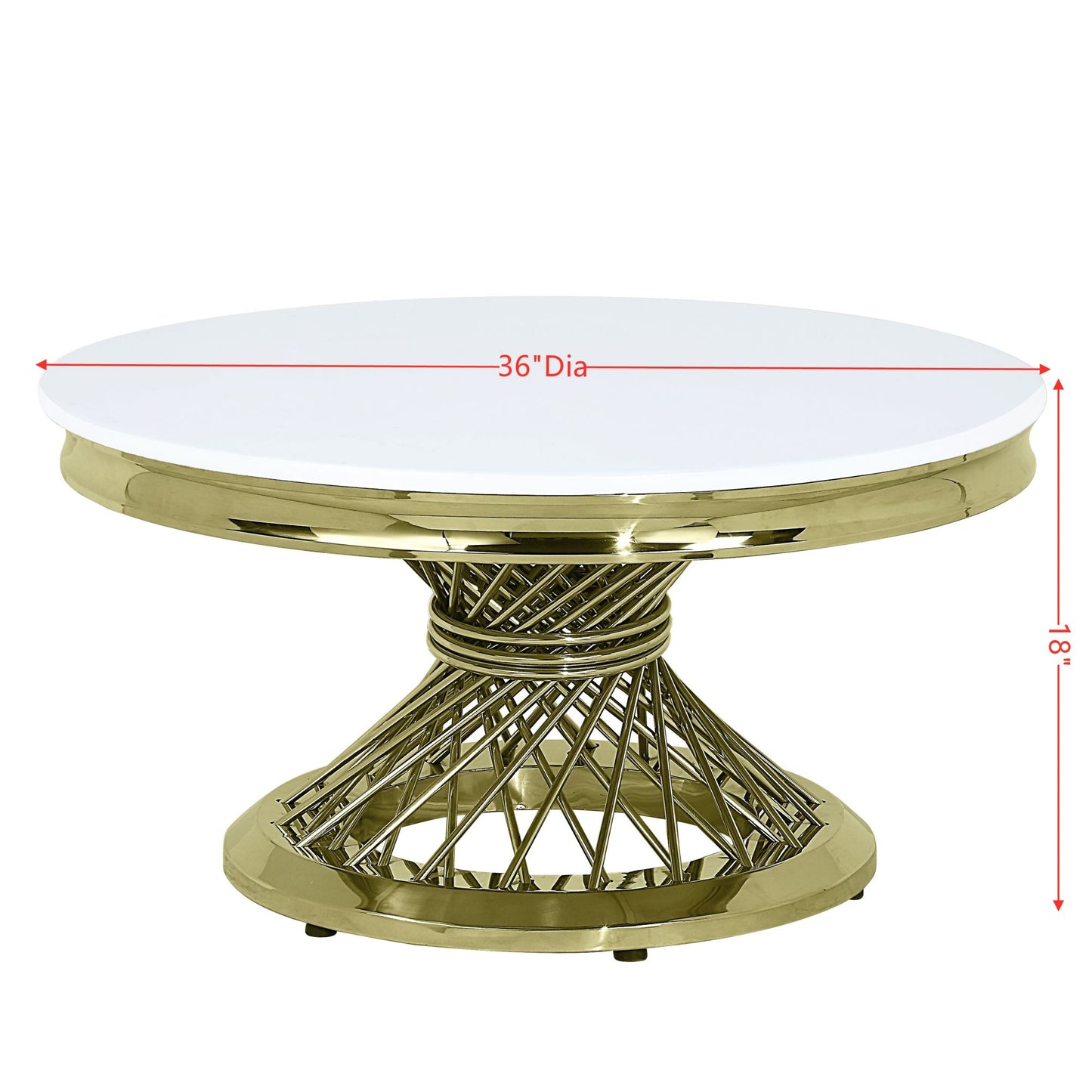 acme fallon coffee table, engineering stone & gold finish
