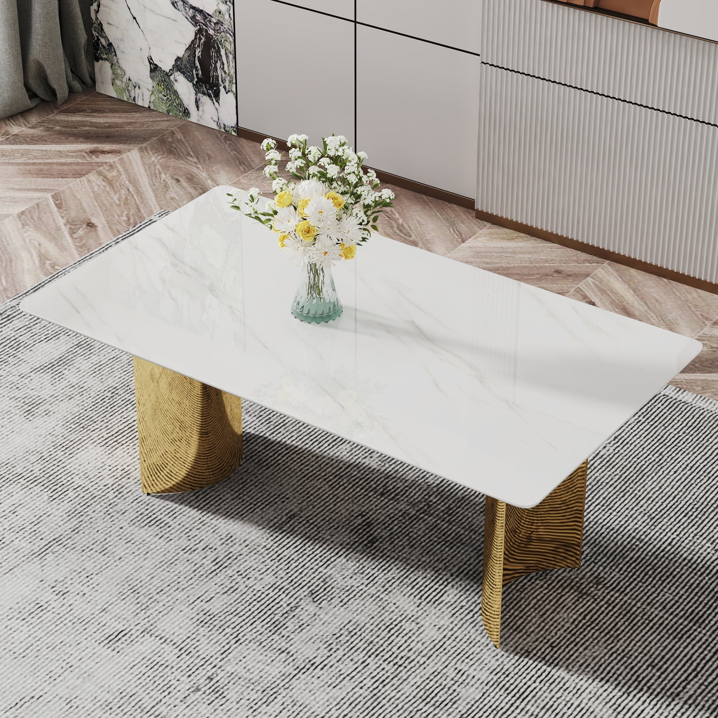 zara marble dining table, gold