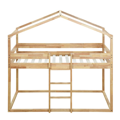 Twin Over Twin Bunk Bed Wood Bed with Tent