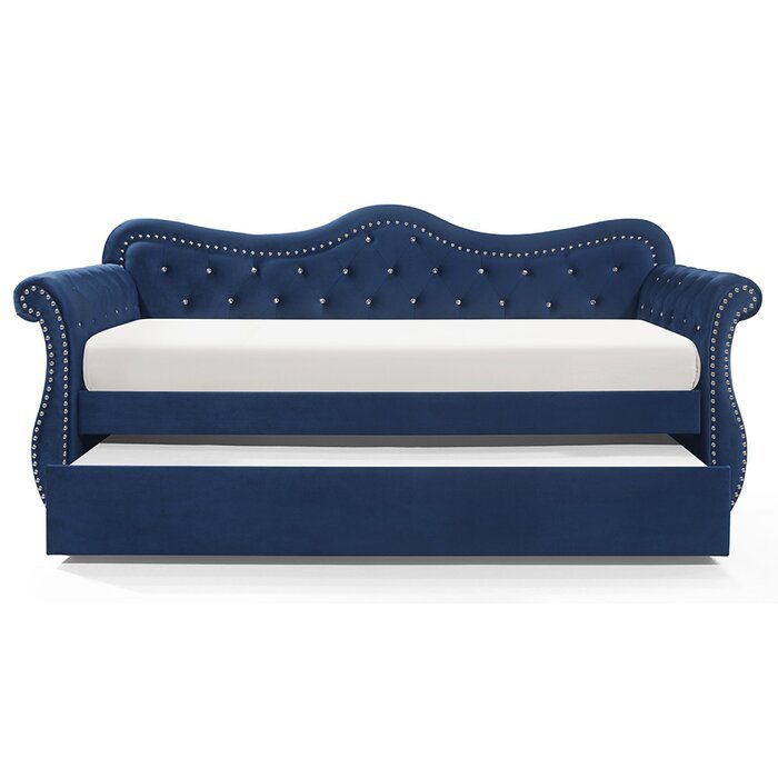 upholstered velvet wood daybed with trundle
