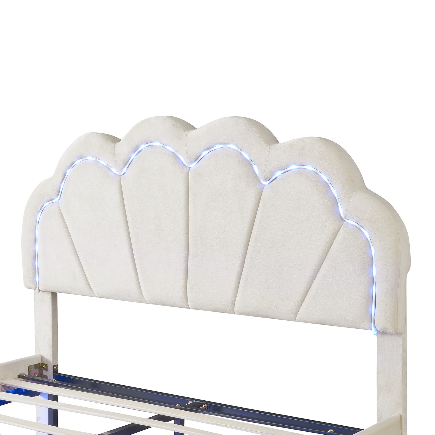 smart led bed frame with elegant flowers headboard