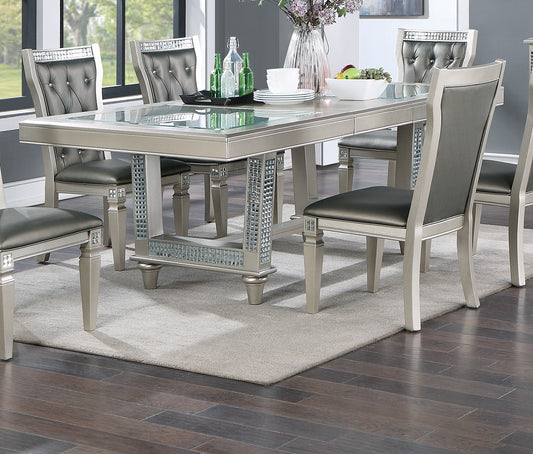 Leaf Silver Hue Glass Top Dining Table