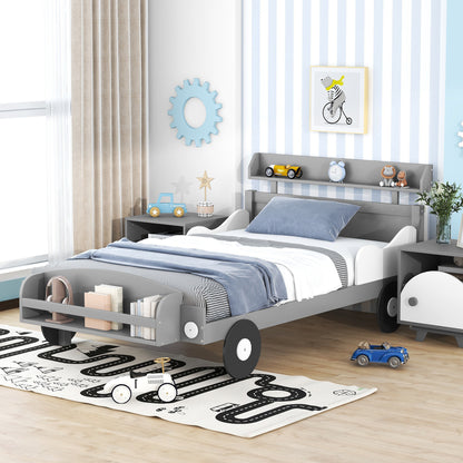 Twin Size Car-Shaped Platform Bed, Gray