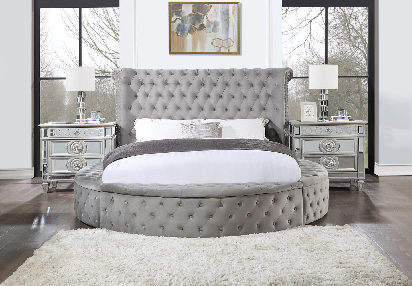 acme gaiva queen bed w/storage, gray velvet