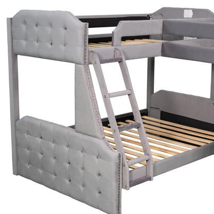 L-Shaped Twin over Full Bunk Bed and Twin Sie Loft Bed with Desk