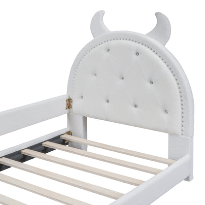 Teddy Fleece Twin Size Upholstered Daybed with OX Horn Shaped