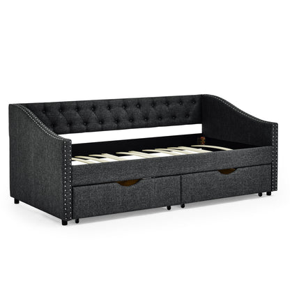 Upholstered Tufted Sofa Bed with drawers in grey