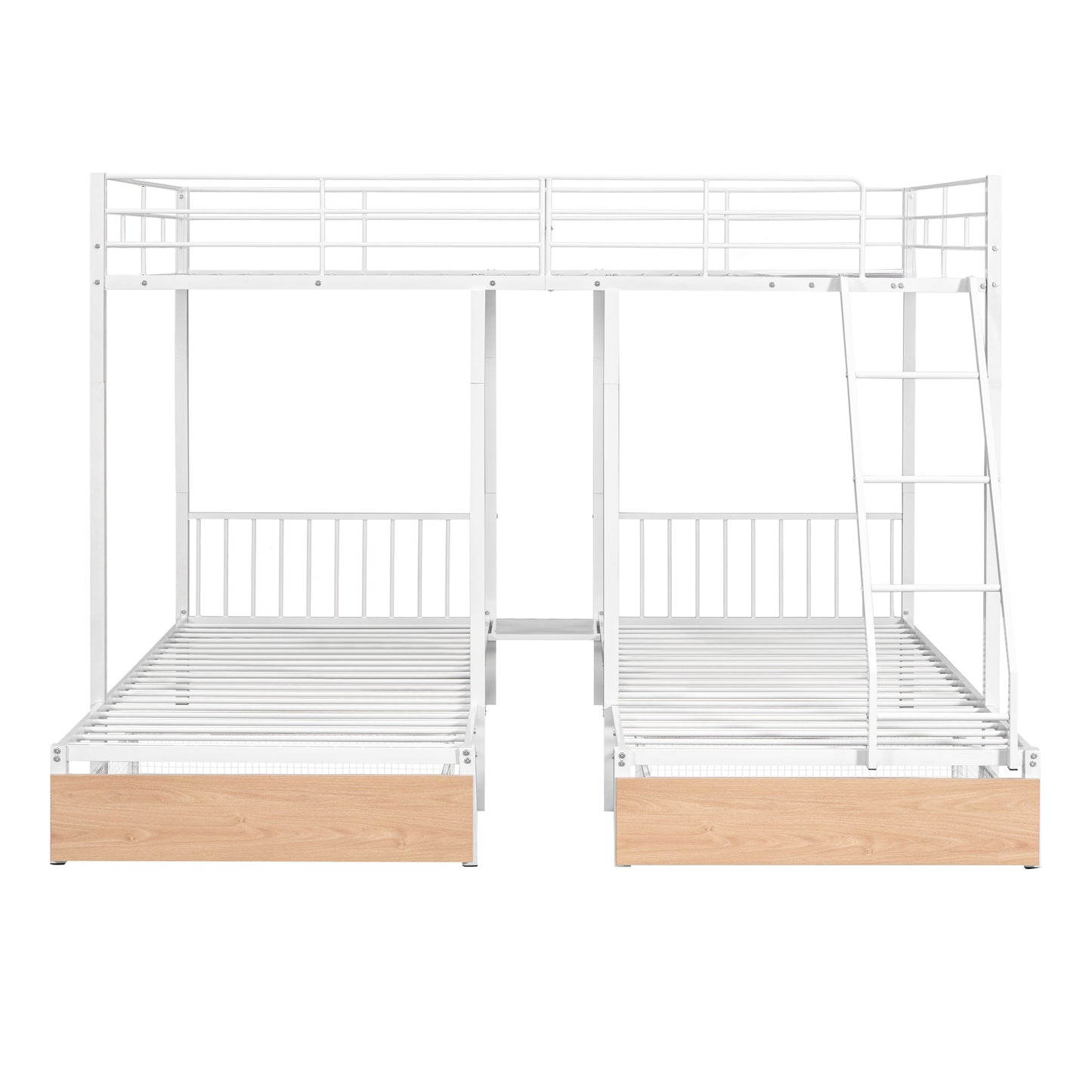 full over twin & twin bunk bed with drawers and guardrails, white