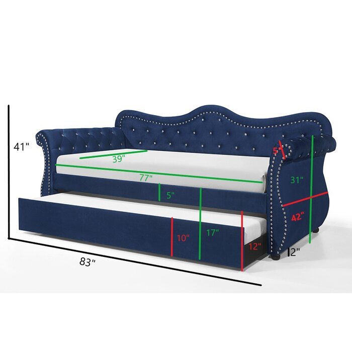 upholstered velvet wood daybed with trundle
