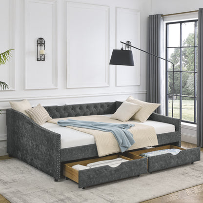 Upholstered Tufted Daybed Sofa bed with Drawers, Grey