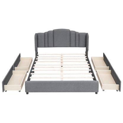 Mie Upholstered Platform Bed with Wingback Headboard and 4 Drawers