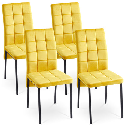 Nordic Dining Chairs Set Of 4, Yellow Velvet High Back